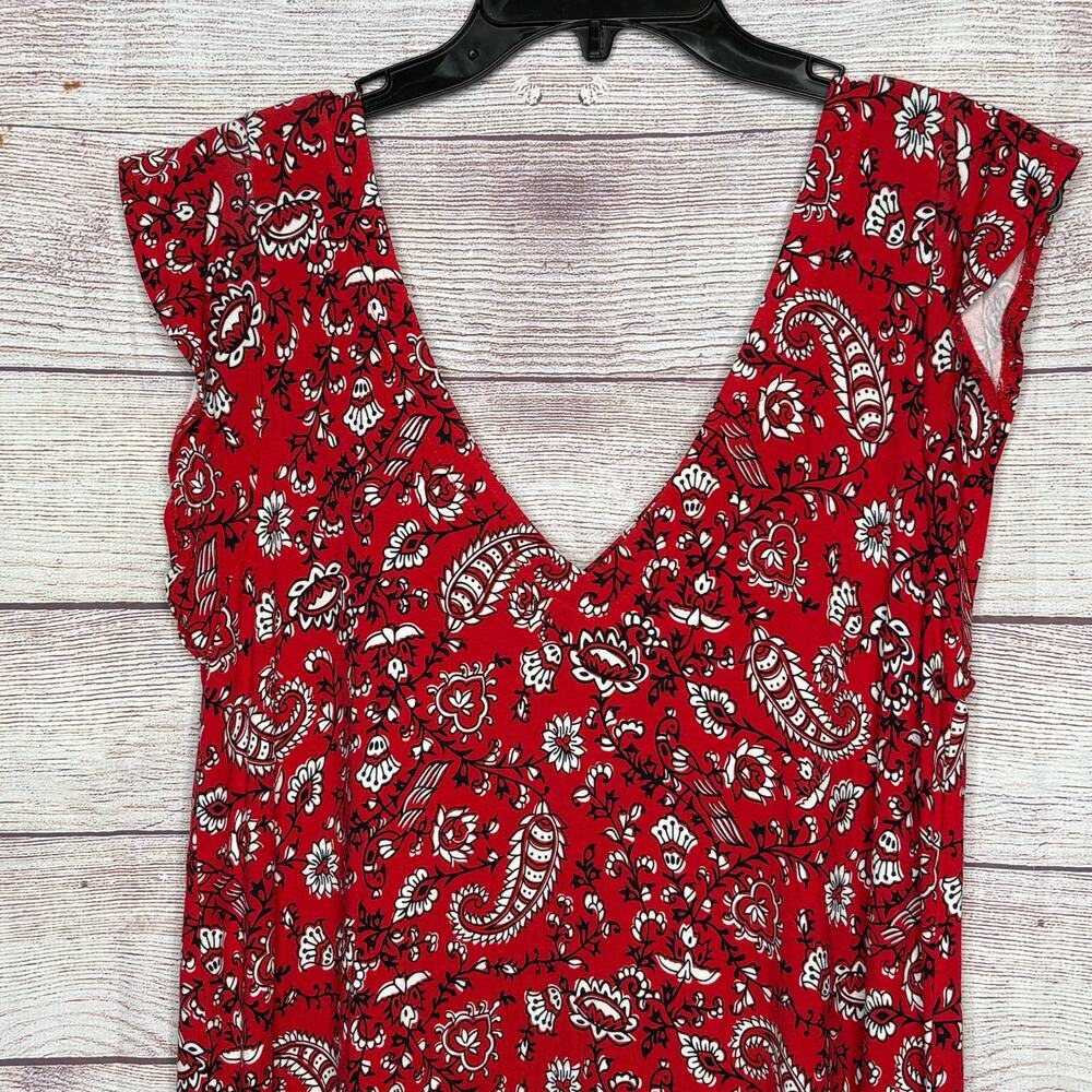 Loft Outlet Western Rodeo Red Knit Stretchy Red Paisley A Line Dress Size Medium - Picture 3 of 8